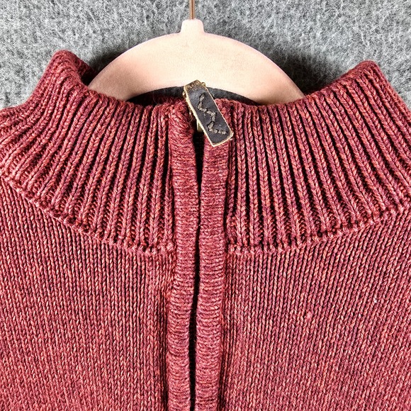 Eddie‎ Bauer Men M Red Burgundy Heather Pullover Sweater Quarter Zip Leather Zip - Picture 4 of 12